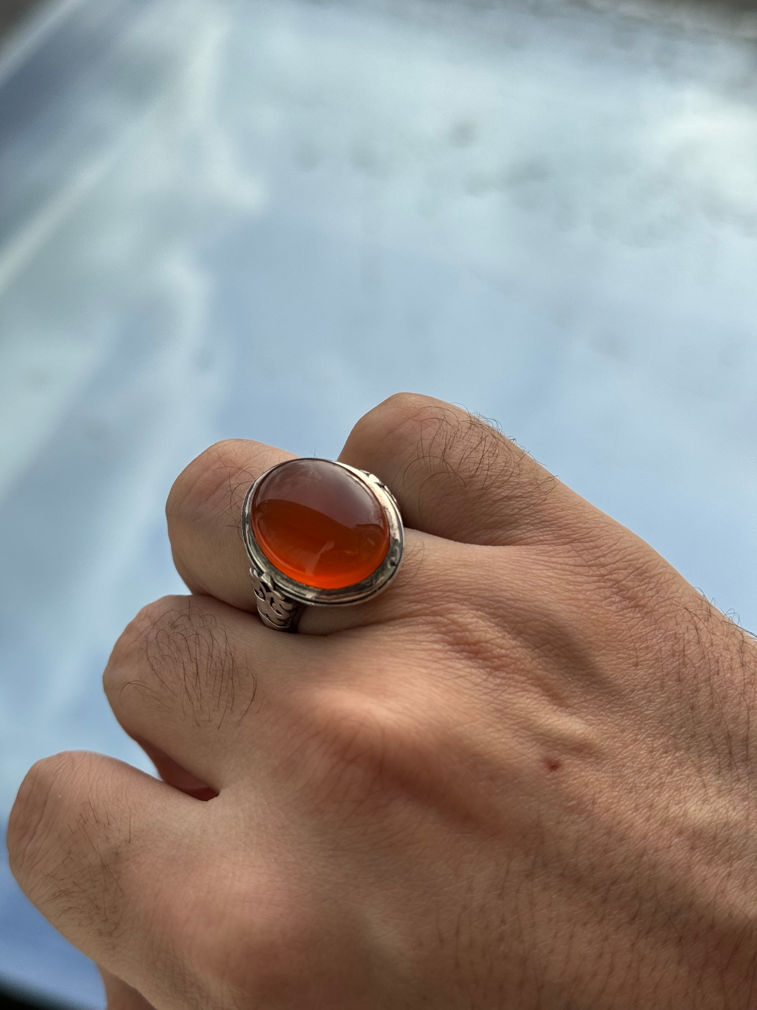 Orangish red Yemeni Agheegh ring - Behesht Rings