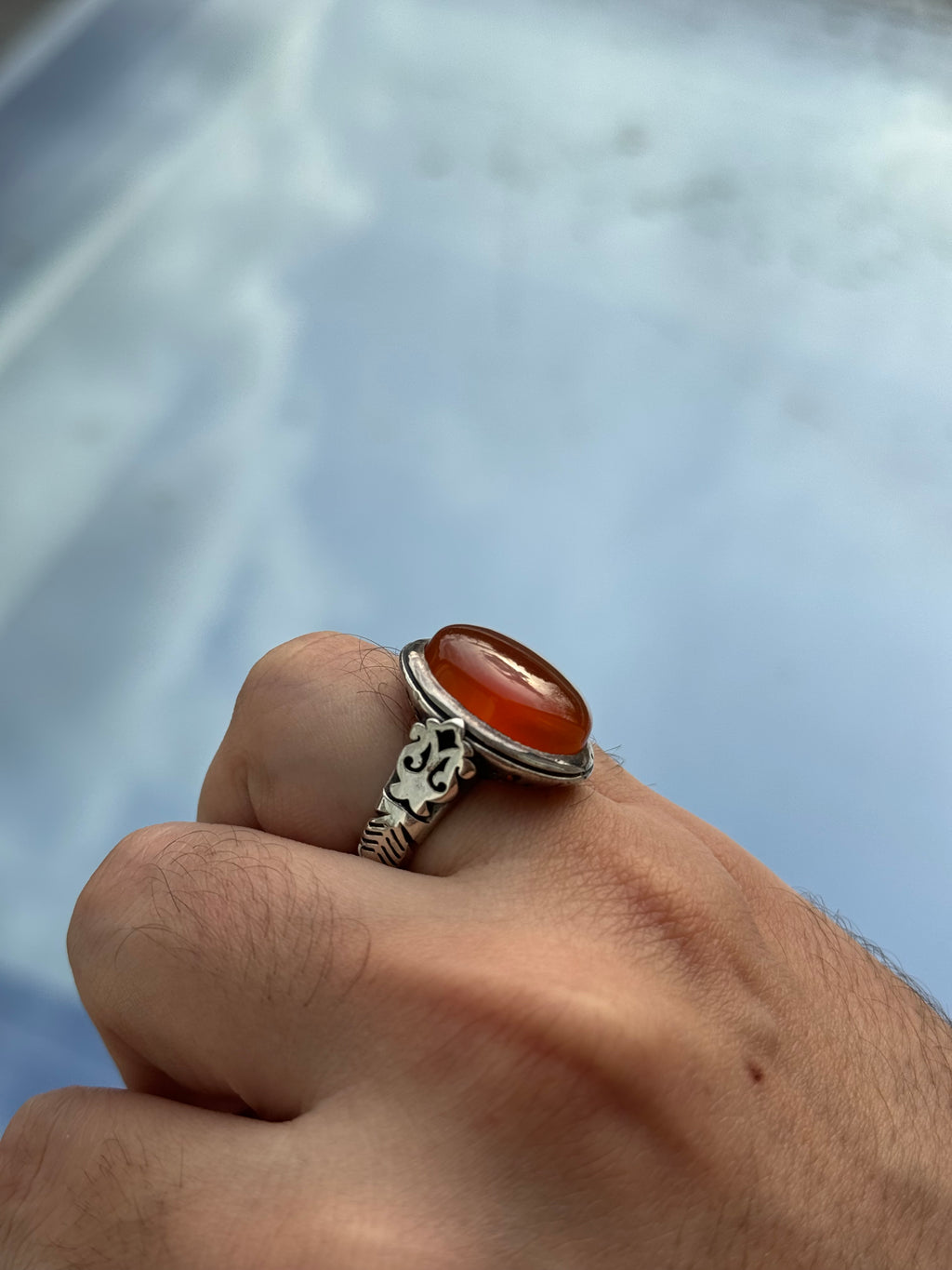 Orangish red Yemeni Agheegh ring - Behesht Rings
