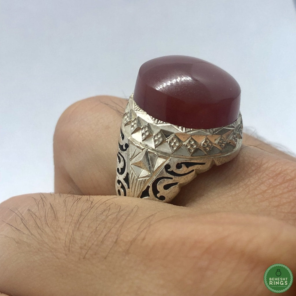 Agheegh ring raised stone (Yemeni agate) - Behesht Rings