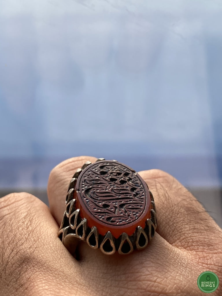 Dark Red Yemeni Agheegh w/ religious calligraphy - Behesht Rings