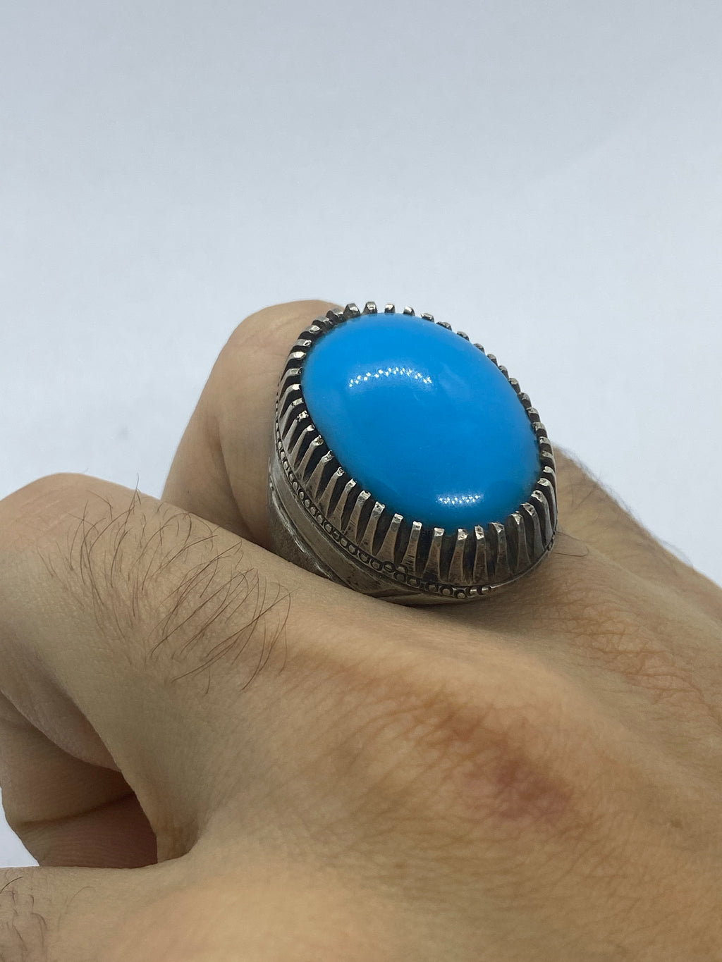 Antique clear blue mahak style firouzeh ring - Behesht Rings