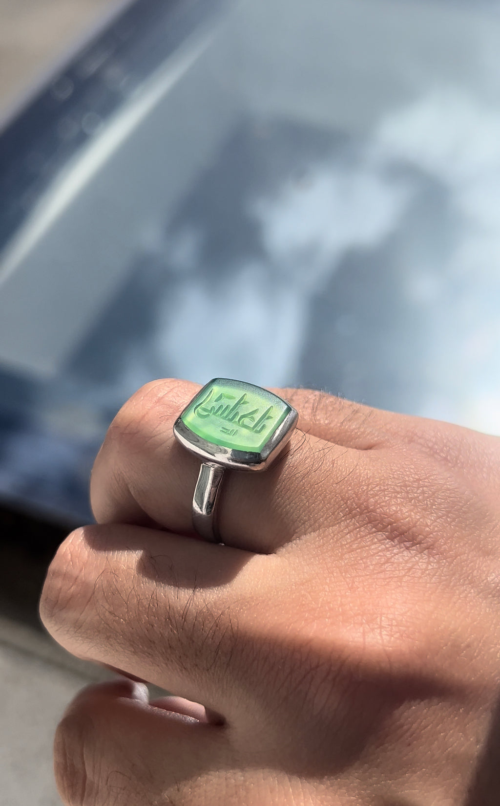 Green Agheegh with calligraphy - Behesht Rings
