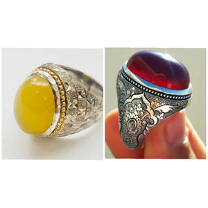 Red and yellow Agheegh custom order - Behesht Rings