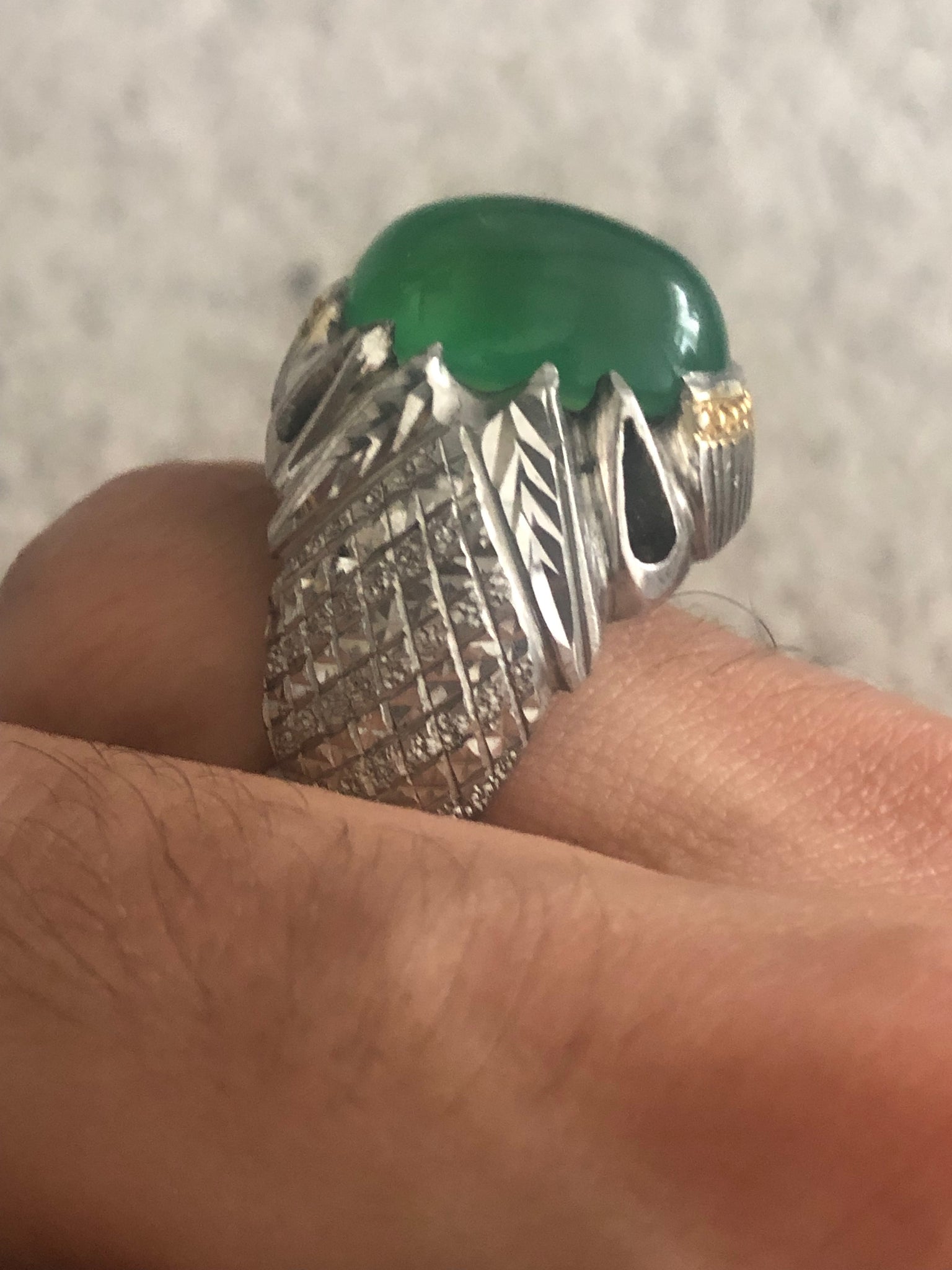 Green Agheegh light fantastic silverwork by master craftsmen - Behesht Rings