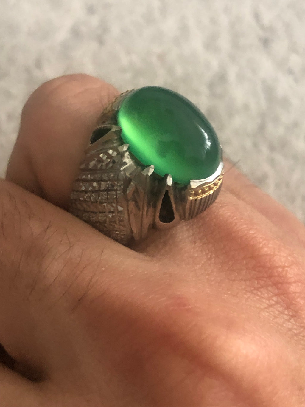 Green Agheegh light fantastic silverwork by master craftsmen - Behesht Rings