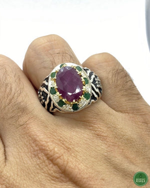 Custom Ruby w/ emerald ring - Behesht Rings