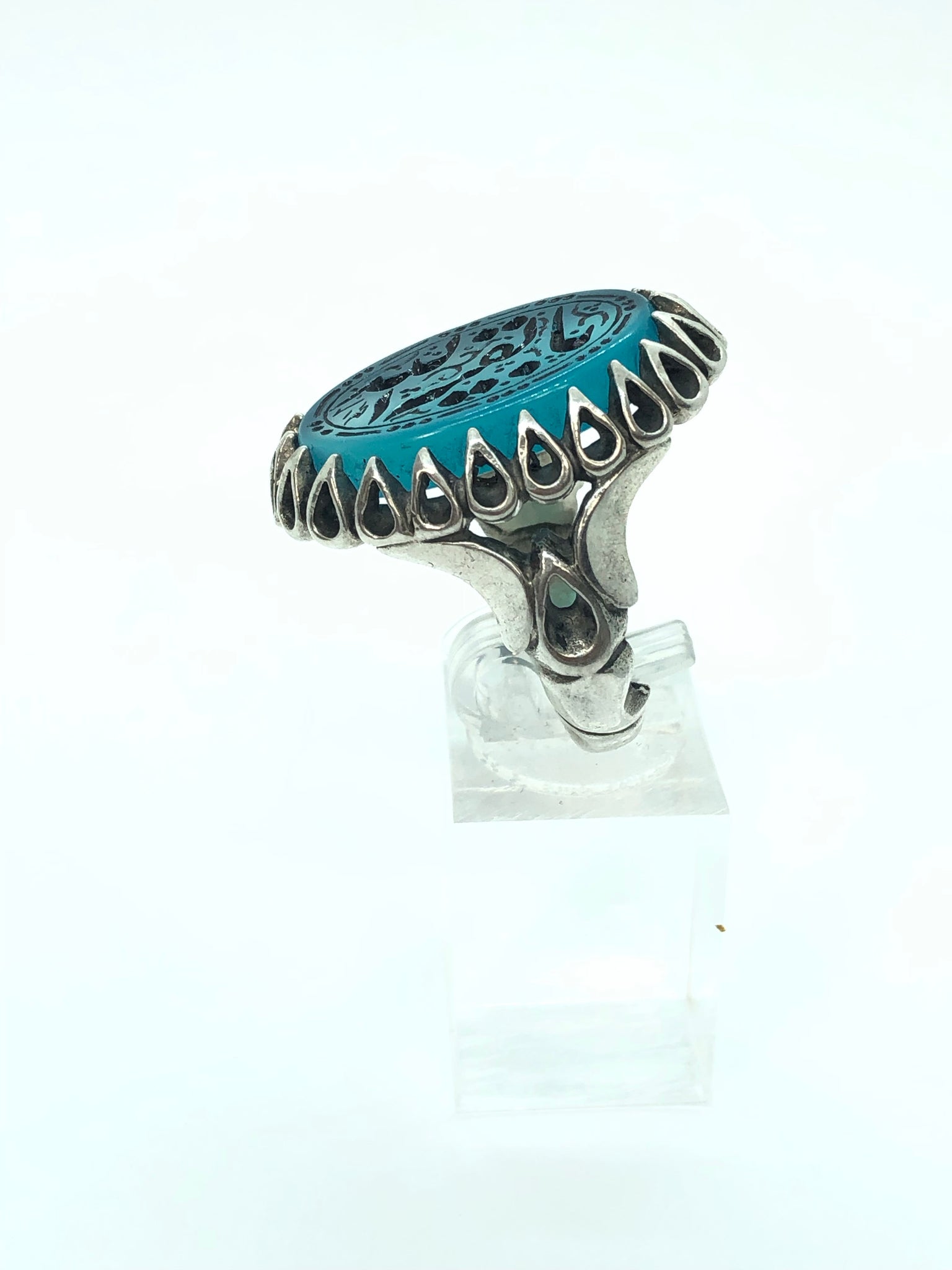 Blue Agheegh(agate) w/ religious calligraphy - Behesht Rings