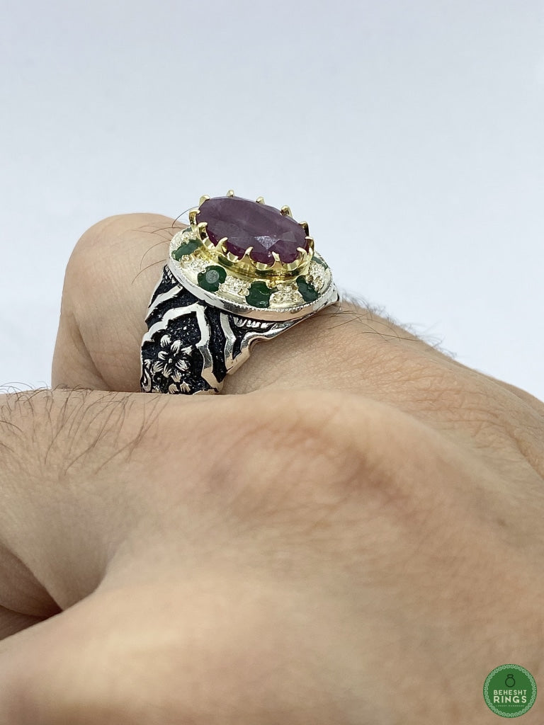 Ruby and emerald ring - Behesht Rings