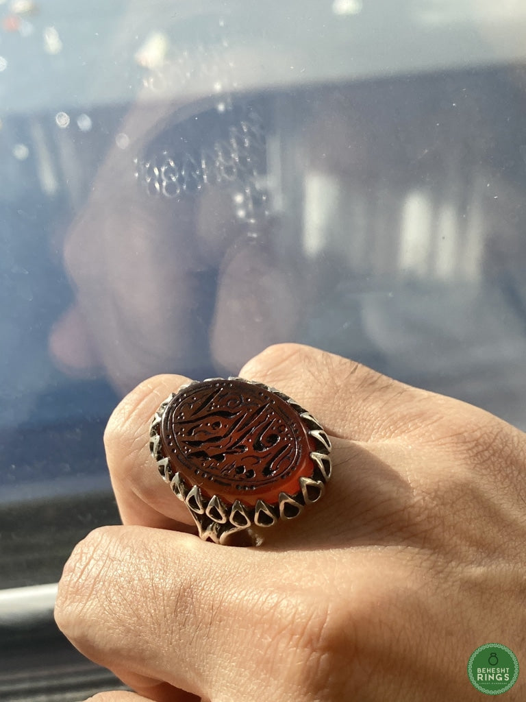 Scorching Red Agheegh w/ religious calligraphy - Behesht Rings