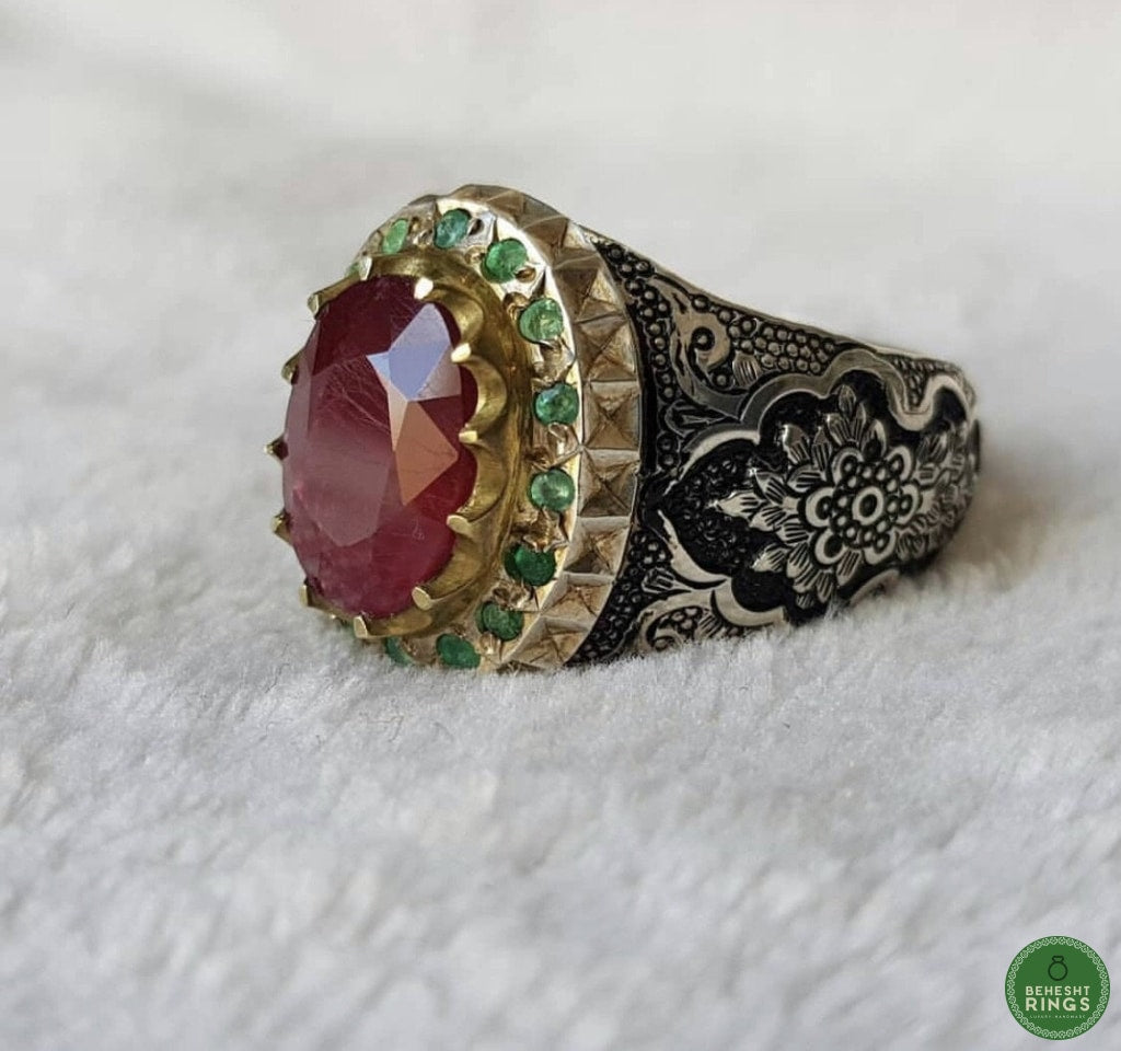 Special Yaghoot ring with floral design - Behesht Rings