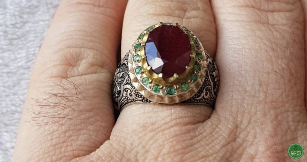 Special Yaghoot ring with floral design - Behesht Rings
