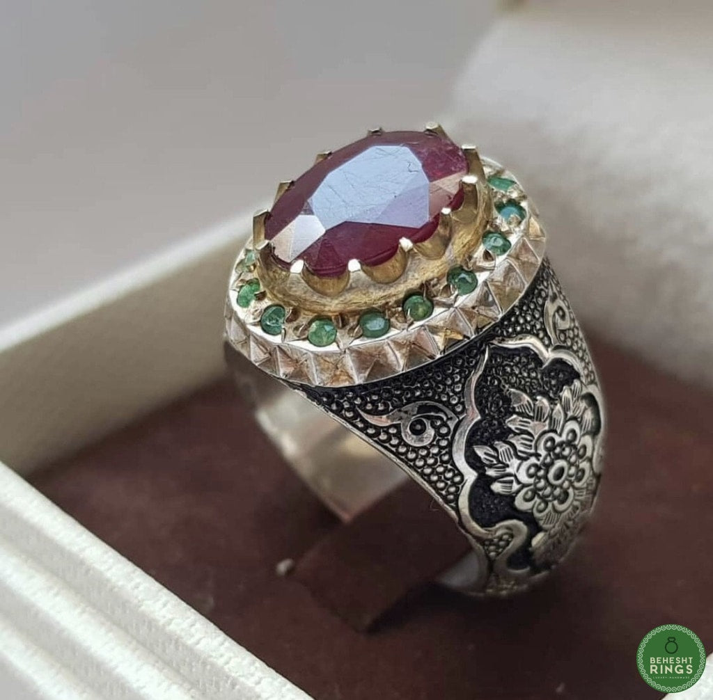 Special Yaghoot ring with floral design - Behesht Rings