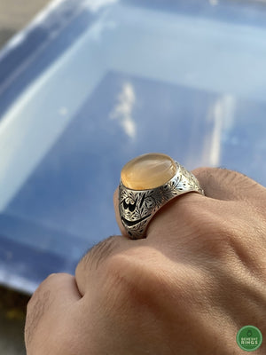 Yellow Yemeni Agheegh Ring With Calligraphy
